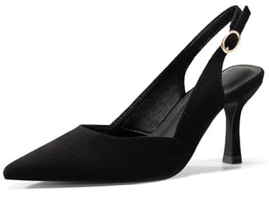 Rilista Womens Slingback Pumps Closed Pointed Toe Kitten Heel Sandals Wedding Evening Party Dress Shoes Black Suede - Image 1