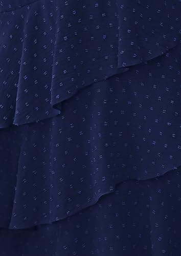 PRETTYGARDEN Women's Summer Floral Sundress Casual One Shoulder Tiered Ruffle Flowy Midi Beach Boho Dresses (Swiss Dot Navy,Large) - Image 5