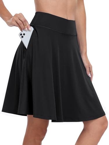 ANRABESS Knee Length Skorts Skirts for Women 2025 Summer High Waisted Golf Tennis Skirt Casual Travel Built-in Shorts Clothes Black X-Large - Image 1