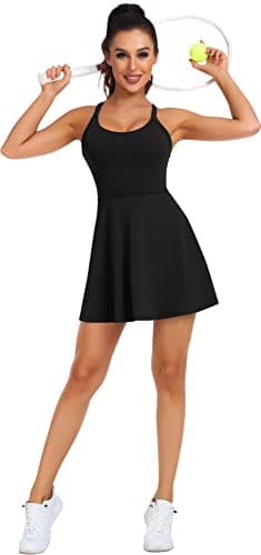 Women Tennis Golf Dress with Built-in Shorts and Bra-Workout Athletic Activewear for Exercise Black - Image 4