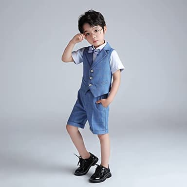 LOLANTA Big Boys 4PCs Waistcoat Slim fit Suit, Birthday Party Outfits, Vest, Shirt, Shorts, Bow Tie Formal Occasions(11-12 Years, Blue) - Image 4