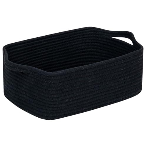 CubesLand Cute and Durable Small Cotton Rope Basket for Organizing, Woven Closet Storage Bin,Shelves Closet Storage Basket, Bathroom Storage Organizer Bin, Nursery Toy Basket Bin, Black Basket - Image 1