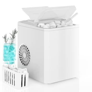 DUMOS Countertop Ice Maker, Portable 1.5L Ice Machine with Self-Cleaning, 26.5lbs/24H Fast Ice Making, 9 Bullet Ice Cubes in 6 Mins, 2 Size Options, Quiet Compact Ice Maker, White - Image 1