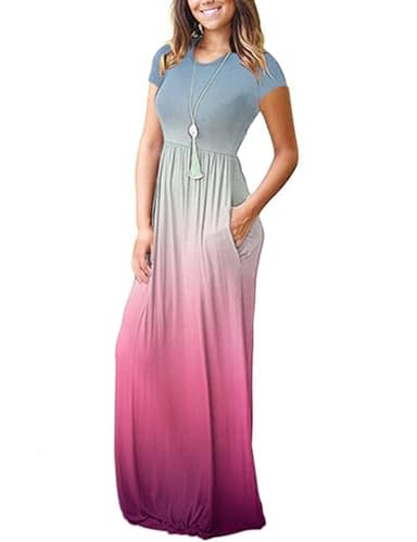 AUSELILY Women's Short Sleeve Loose Plain Casual Long Maxi Dresses for Women 2025 (XL, BU GY VTGradient) - Image 2