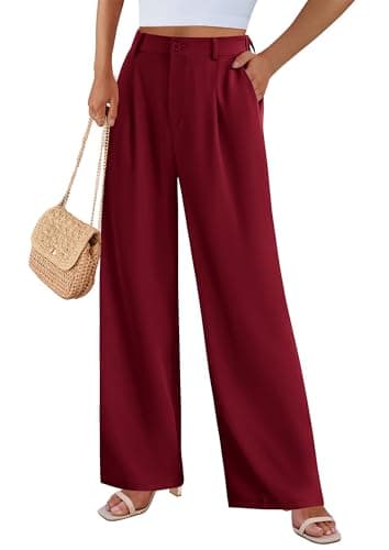 PRETTYGARDEN Wide Leg Pants for Women Trendy 2025 Fall High Waisted Business Casual Outfits Work Pant Trousers (Wine Red,Medium) - Image 3