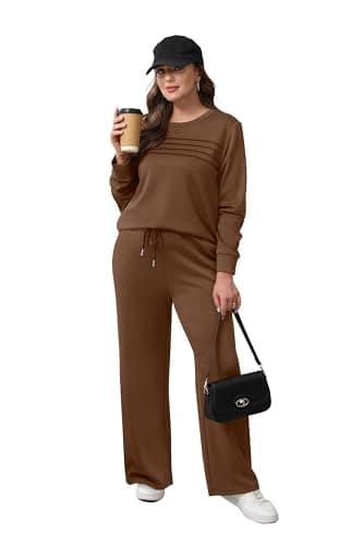 WIHOLL Womens Two Piece Lounge Set 2 Pc Fall Outfits Winter Long Sleeve Tracksuit Wide Leg Loungewear Women's Travel Track Suit Brown M - Image 3