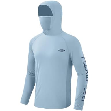 Palmyth Mens Fishing Shirts UV Sun Protection Vented Hoodie Long Sleeve with UPF 50+ Neck Gaiter Light Blue Marlin Guitar X-Large - Image 4