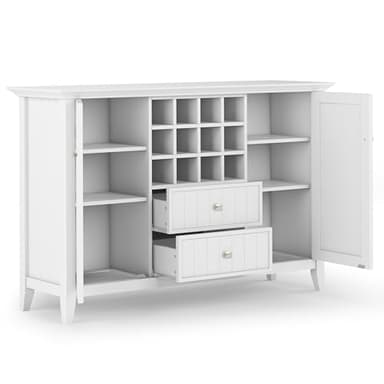 SIMPLIHOME Bedford Buffet - 54 inch Wide Solid Wood 3-Door Sideboard Buffet with Wine Rack in White, Transitional Cabinet for Dining Room or Kitchen with Adjustable Shelves - Image 4