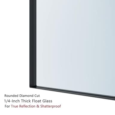 VocalStar 36 x 36 Inch Black Metal Framed Bathroom Mirror, Square Corner Rectangle Bathroom Vanity Mirror for Wall Modern Farmhouse, 1/4-inch Shatterproof Glass | Ultra-Flush Hanging - Image 3