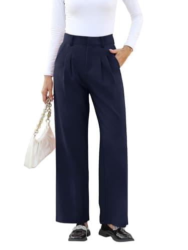 NIMIN High Waisted Work Pants for Women Office Business Casual Pants Dressy Wide Leg Trousers with Pockets 2025 Summer Fashion Navy Blue Medium - Image 3