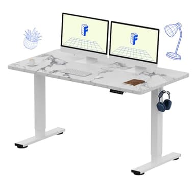 FLEXISPOT EN1 One-Piece Standing Desk 55 x 28 Inches Stand Up Desk Workstation Home Office Computer Height Adjustable Desk (White Frame + Marble Gray Top, 2 Packages) - Image 1