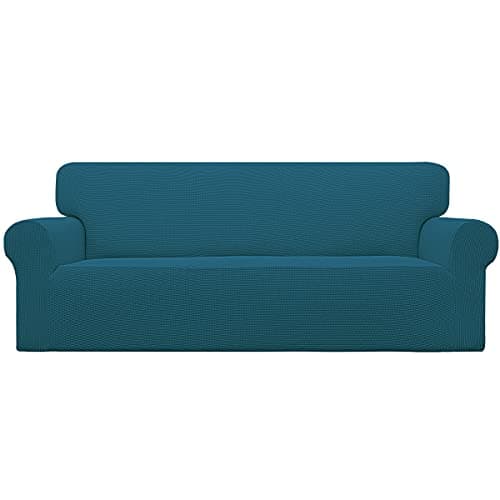Easy-Going Stretch Oversized Sofa Slipcover 1-Piece Sofa Cover Furniture Protector Couch Soft with Elastic Bottom for Kids, Polyester Spandex Jacquard Fabric Small Checks Peacock Blue - Image 1
