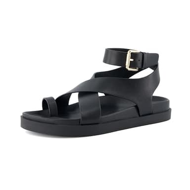 CUSHIONAIRE Entry Womens Ankle Wrap Molded Footbed Sandal with Adjustable Strap | Non-Slip Outsole | Womens Platform Sandals | Comfortable Summer Shoes | Wide Widths Available, BLACK 6.5W - Image 1
