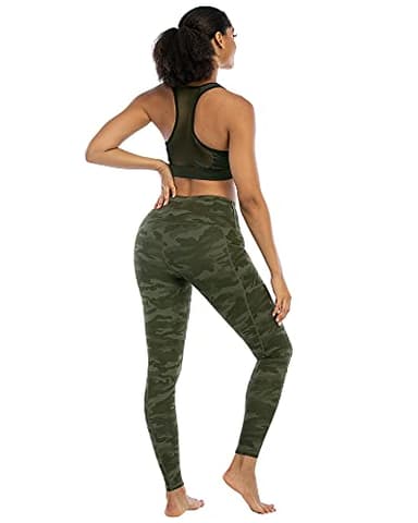 CHRLEISURE Leggings with Pockets for Women, High Waisted Tummy Control Workout Yoga Pants(5 Packs, 2Black,Gray,Camo, L) - Image 5