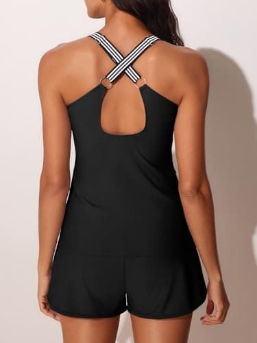 Summer Mae Modest Tankini Swimsuits for Women 2025 Two Piece Bathing Suits with Sporty Pockets Boy Shorts for Tummy Control Pure Black Size 14 - Image 2