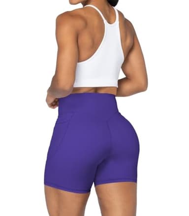 Sunzel Women's No Front Seam Biker Shorts with Pockets, High Waist Tummy Control Yoga Workout Gym Bike Shorts 5" Inseam Navy Blue Medium - Image 6