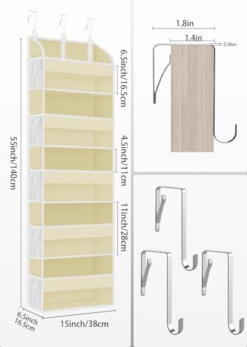 TAHAVICE 2 Pack Over The Door Storage Organizer with 5 Pockets 10 Mesh Pockets, 44 lbs Weight Capacity Door Hanging Organizers and Storage for Bedroom,Bathroom,Nursery,Kidroom,Babyroom - Image 6