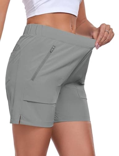 Nomolen Womens 5'' Hiking Athletic Shorts Quick Dry Lightweight Golf Casual Summer Shorts with Zipper Pockets Light Grey S - Image 3