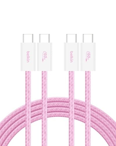 Belkin USB C to USB C Cable 2-Pack, 6.6ft, 60W - Type C Charger, iPhone Charger Cord, Soft, Braided, Flexible for iPhone 16, Galaxy S25, Pixel 9, Airpods, iPad Pro & More, Travel Essentials - Pink - Image 1