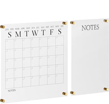 Martha Stewart Grayson Acrylic Wall Calendar and Notes Board with Dry Erase Marker, Clear with Black Print, Set of 2 - Image 1