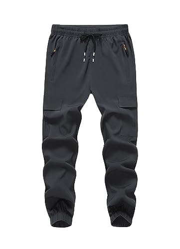 WaltZon Boy's Cargo Joggers Pants Youth Quick Dry Hiking Pull-On Lightweight Pants for Sports Outdoor with Zipper Pockets(3801-D.Gray16) - Image 1