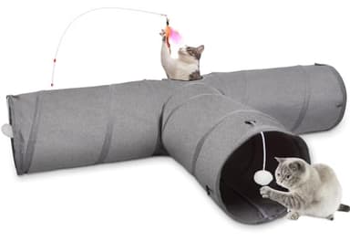 Ownpets Cat Tunnel, Extra Large 3 Way Collapsible Kitty Tunnel Cat Tube with Plush Ball & Feather Toy, Cat Play Tunnel for Large Cat, Kitten, Puppy, Rabbit(12 inches in Diameter) - Image 1