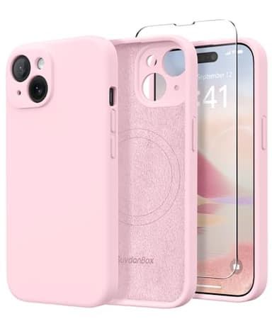 SuydanBox Magnetic for iPhone 15 Case, Compatible with MagSafe, [Screen Protector + Full Camera Protection], Silicone Shockproof Anti-Scratch Protective Phone Case for iPhone 15 6.1", Chalk Pink - Image 1