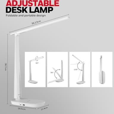 HONEYWELL LED Desk Lamp - HWT-H2 Sunturalux™ Eye-Caring Foldable Desk Light with USB A+C Dual Charging Port 4 Color Modes Dimmable Table Lamp for Home Office Bedroom Reading Study Work - White - Image 3