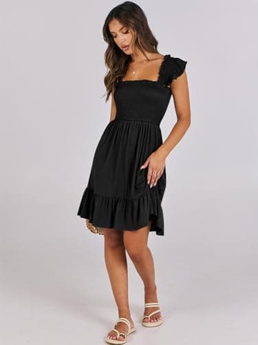 ANRABESS Women's Summer Casual Sleeveless Square Neck Dress 2025 Smocked Ruffle Backless Boho Beach Cute Teen Short Sundress Black Large - Image 7