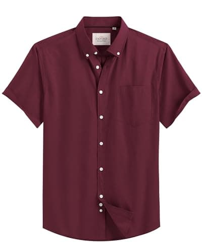 Alimens & Gentle Mens Short Sleeve Oxford Shirt Regular Fit Button Down Collar Shirts with Pocket, Burgundy, 3X-Large - Image 1
