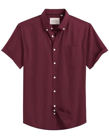 Alimens & Gentle Mens Short Sleeve Oxford Shirt Regular Fit Button Down Collar Shirts with Pocket, Burgundy, 3X-Large - Image 1
