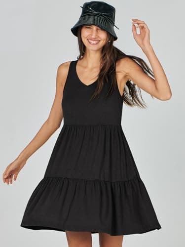 ANRABESS Womens Summer Casual Tank Dress Sleeveless V Neck T Shirt Sundress Flowy Tiered Swing Mini Beach Vacation Dresses Black Medium - Image 5