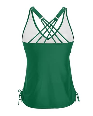 Tempt Me Women Green Tankini Top Only V Neck Swim Tops Tummy Control Bathing Suit Top No Bottom XL - Image 3