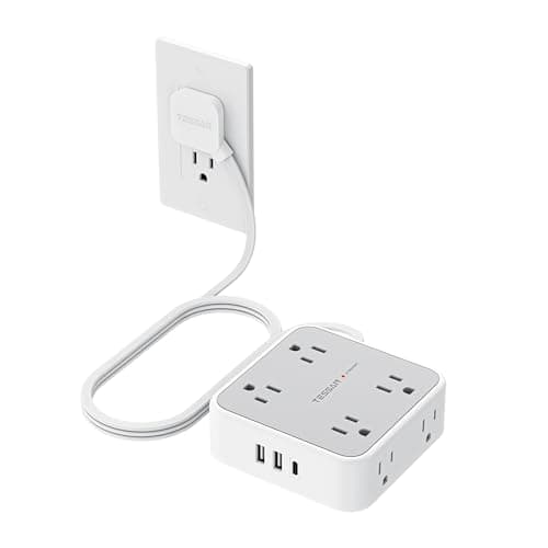 TESSAN Surge Protector Power Strip, 5 Ft Flat Plug Extension Cord with 3 USB (1 USB C) 8 Outlets, 900J Surge Protection, 3 Sided Outlet Extender with Power Switch for Office, Dorm Room Essentials - Image 1