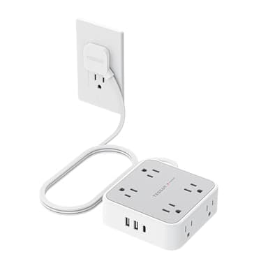 TESSAN Surge Protector Power Strip, 5 Ft Flat Plug Extension Cord with 3 USB (1 USB C) 8 Outlets, 900J Surge Protection, 3 Sided Outlet Extender with Power Switch for Office, Dorm Room Essentials - Image 1