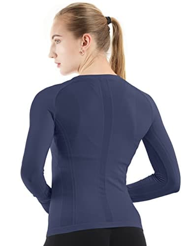 MathCat Seamless Workout Shirts for Women Long Sleeve Yoga Tops Sports Running Shirt Breathable Athletic Top Slim Fit Navy - Image 3