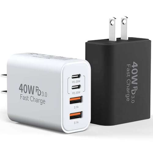 USB C Charger Block, 2-Pack 40W 4-Port Multiple Type C Fast Charging Phone Charger Brick +QC 3.0 USB A Wall Plug Out let Multiport Box Cube for Phone 15/14/13/12/11 Pro Max, Galaxy, Pixel, Black+White - Image 1