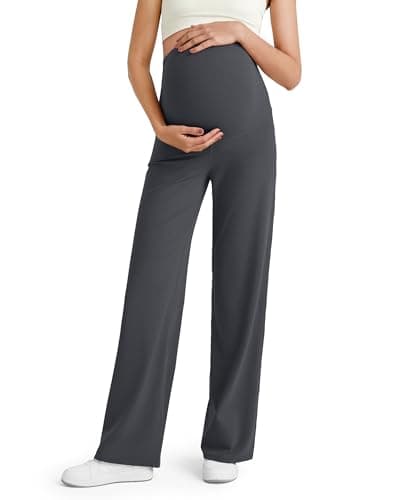 G4Free Maternity Lounge Pants Over The Belly High Waist Wide Leg Pregnancy Yoga Pants for Workout Active Wear (Dark Gray,M,30") - Image 1