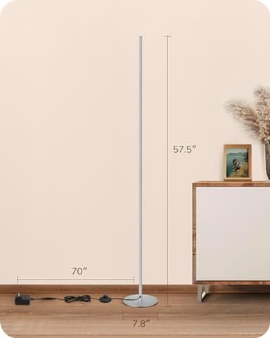 EDISHINE LED Corner Floor Lamp, Minimalist Dimmable Mood Light, Adjustable Height, 57.5" Tall Floor Lamp for Bedroom, Living Room, Home Office, 3000K Warm White Light, Silver - Image 6