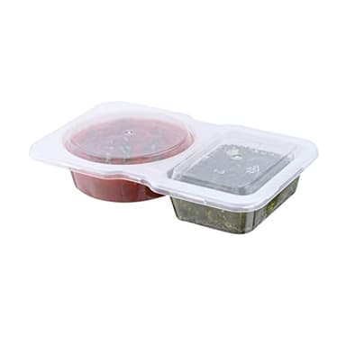 Restaurantware Futura 5 Ounce Snack Containers 500 Microwavable Sauce Containers - 2 Compartments Hinged Lid Clear Plastic Portion Cups For Condiments Or Dips - Image 1