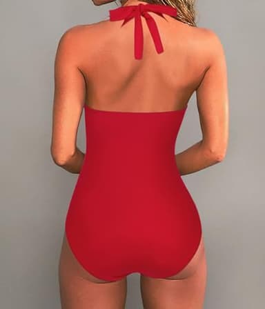 SUUKSESS Women Sexy Tummy Control One Piece Swimsuits Halter Push Up Monokini Bathing Suits (Red, XL) - Image 7