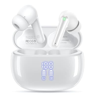 HUIFU Ear Buds Wireless Earbuds - Bluetooth Headphones 40H Playtime LED Display Deep Bass Stereo in-Ear Earphones with IPX7 Waterproof for iPhone Android Phone Tablet Laptop, Pure White - Image 1