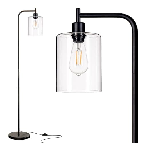 addlon Floor Lamps for Living Room Bright Lighting with Glass lampshade, Modern Bright Floor Lamp with LED Bulbs Industrial Standing lamp for beroom, Tall Pole Lamps Office - Black - Image 1
