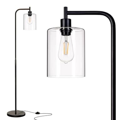 addlon Floor Lamps for Living Room Bright Lighting with Glass lampshade, Modern Bright Floor Lamp with LED Bulbs Industrial Standing lamp for beroom, Tall Pole Lamps Office - Black - Image 1