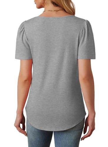 Summer Tops for Women Short Sleeve Shirts Dressy Business Casual Ladies Blouses Cute Pleated Plus Size Women's Clothing Tshirts Grey 3XL - Image 5