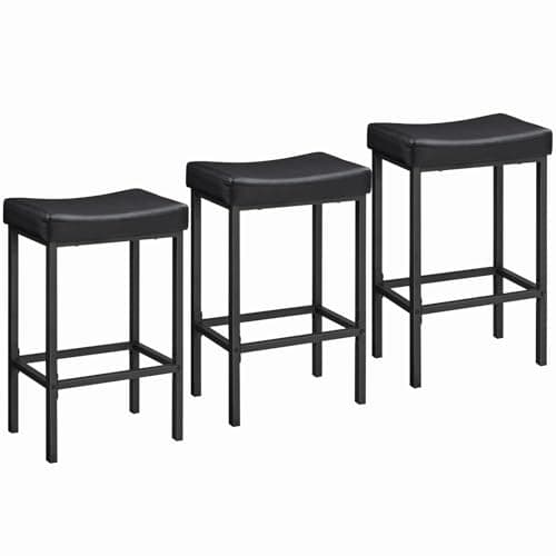 HOOBRO Bar Stools,Set of 3 Bar Chairs, Counter Height Bar Stools, Saddle Stools, Set of 3 Kitchen Stools, 24.8" Barstools, 2.4" Thick Upholstery, for Kitchen, Dining Room, Cafe, Black BB10BYP301 - Image 1