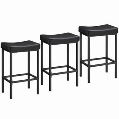 HOOBRO Bar Stools,Set of 3 Bar Chairs, Counter Height Bar Stools, Saddle Stools, Set of 3 Kitchen Stools, 24.8" Barstools, 2.4" Thick Upholstery, for Kitchen, Dining Room, Cafe, Black BB10BYP301 - Image 1