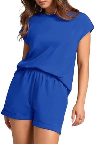 WIHOLL 2 Piece Sets for Women Casual Summer Travel Vacation Outfits Cap Sleeve Shorts Lounge Set - Image 4