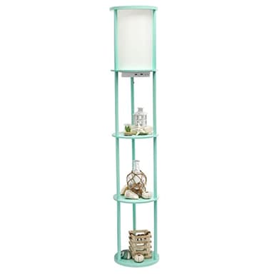 Simple Designs LF2010-AQU 62.5" Round Modern Shelf Etagere Organizer Storage Floor Lamp with 2 USB Charging Ports, 1 Charging Outlet and Linen Shade for Living Room Bedroom, Aqua, 11.5 x 11.5 x 62.5 - Image 10