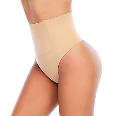 Werena Tummy Control Thong Shapewear for Women Seamless Shaping Thong Panties Body Shaper Underwear(01# Beige-mid Waisted(has Boning),Small) - Image 1